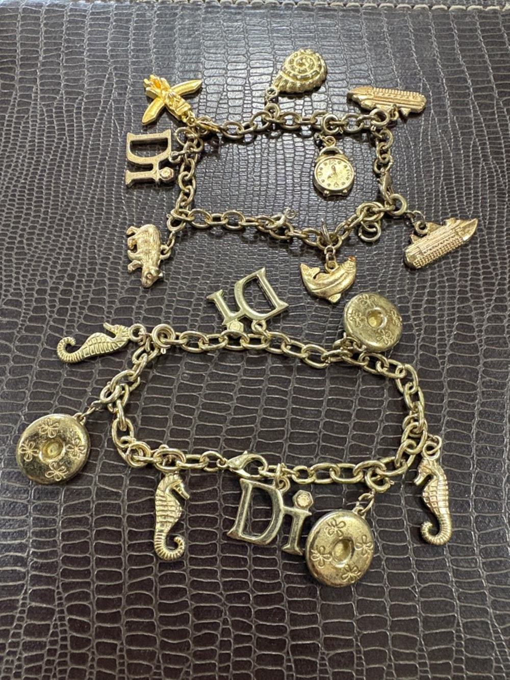 Diamond International Gold-Tone Charm Bracelet Set with Logo Charms vintage